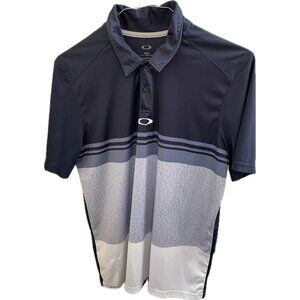 Oakley Color Block Take Polo Mens Size M Medium Blue Grey Striped Tee Shirt